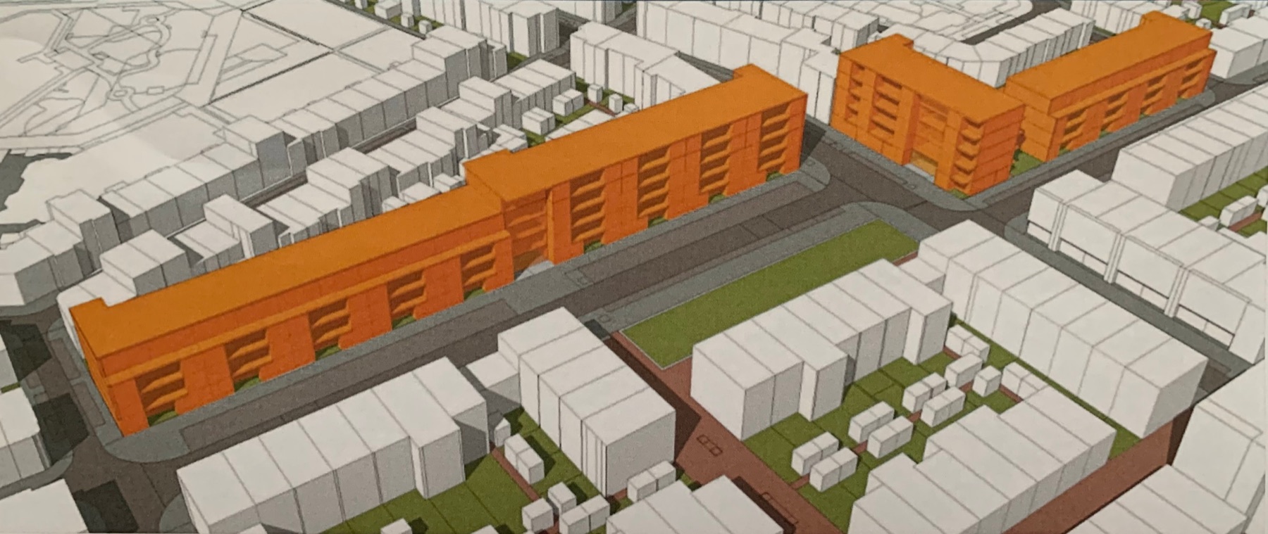 Impressie van de geplande galerijflat die Hof Wonen op de plek van de Zeezwaluwstraat wil bouwen
